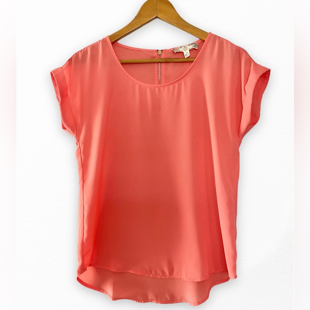 PINK ROSE VINTAGE SMALL BLOUSE TOP CORAL SHORT SLEEVE